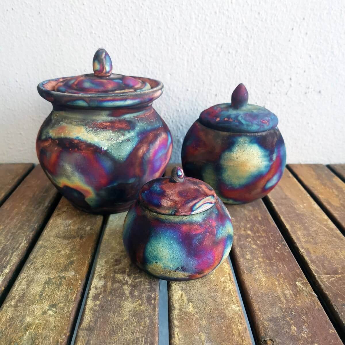 RAAQUU Raku ceramic Urn Set for Remains - 5.3, 4 and 2.4 inch width set for child and pet Unique Handmade ceramic pottery raku vases, urns, and home decor, sculptures, wall decor, gifts by Adil Ghani