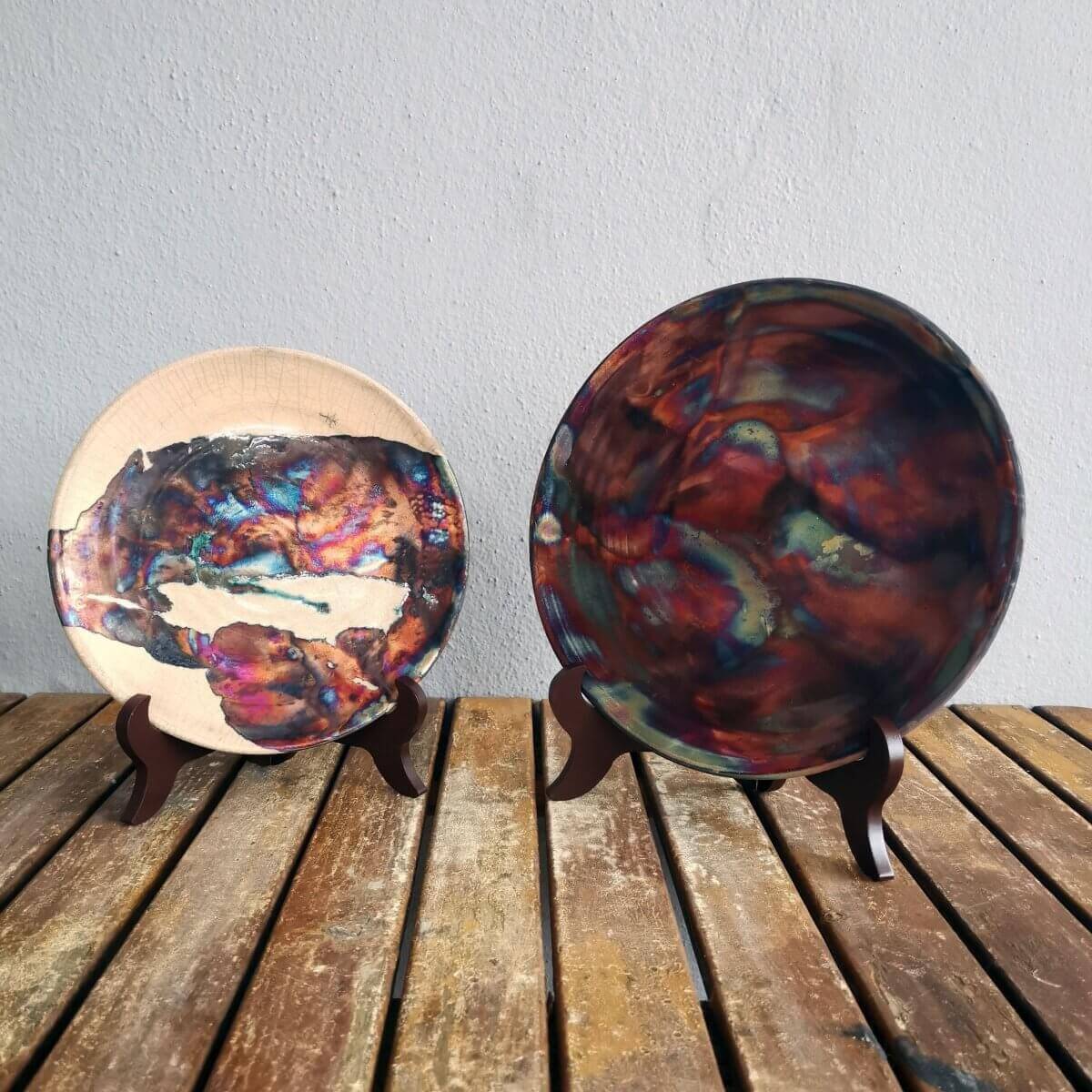 SARA Raku ceramic pottery plate with holder and custom engraving Unique Handmade ceramic pottery raku vases, urns, and home decor, sculptures, wall decor, gifts by Adil Ghani