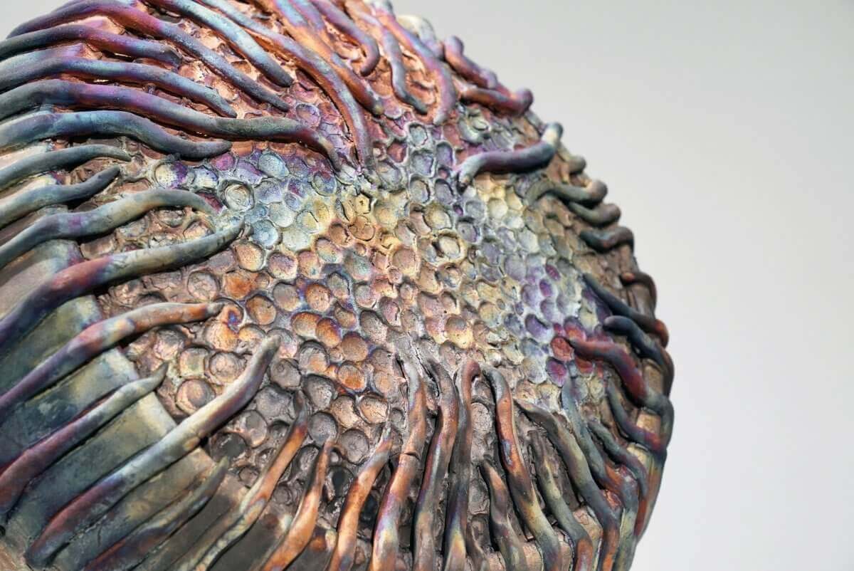 Spinner - life magnified collection raku ceramic pottery sculpture by Adil Ghani Unique Handmade ceramic pottery raku vases, urns, and home decor, sculptures, wall decor, gifts by Adil Ghani