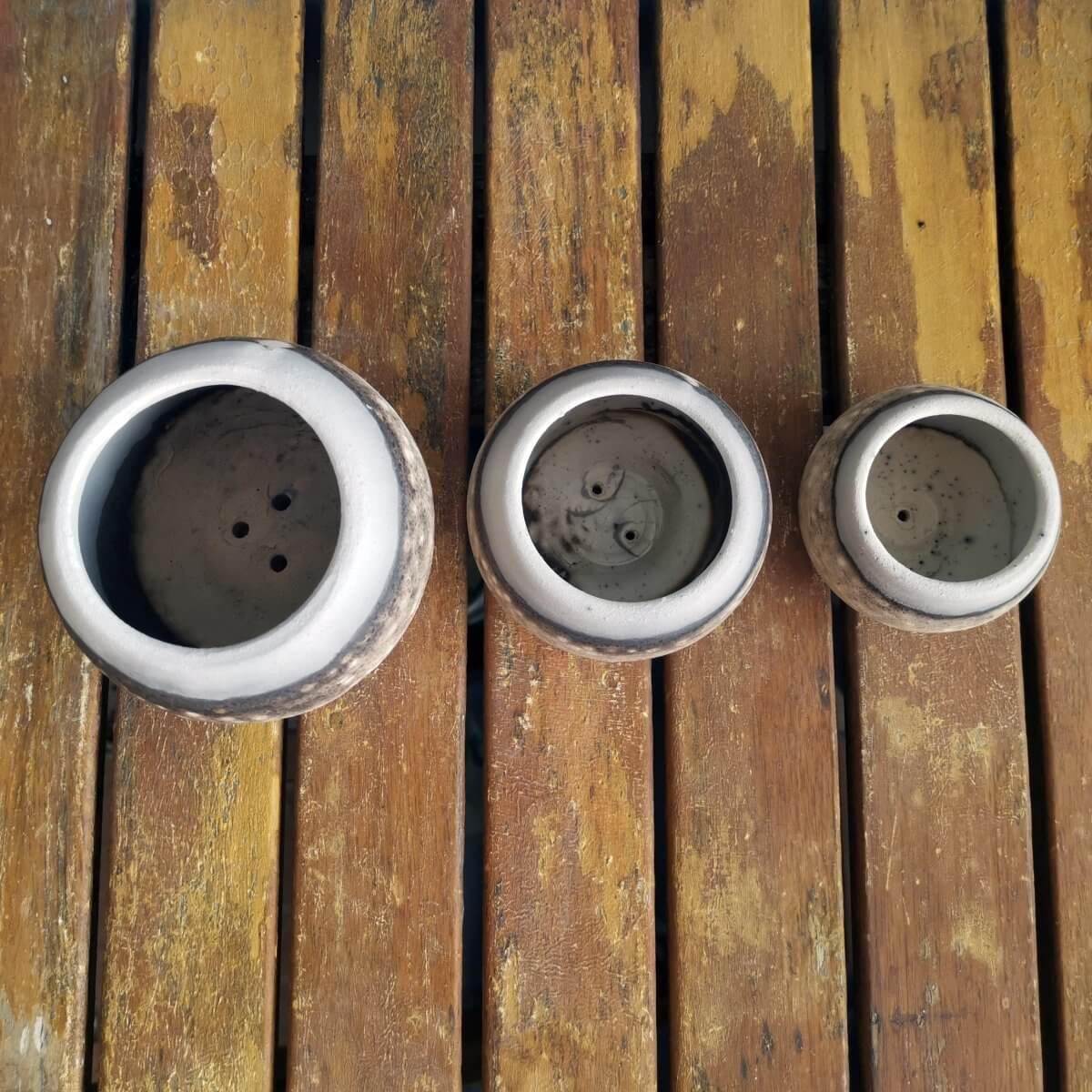 Tsuchi Ceramic Raku Pottery Planter Pot Set of 3 Unique Handmade ceramic pottery raku vases, urns, and home decor, sculptures, wall decor, gifts by Adil Ghani