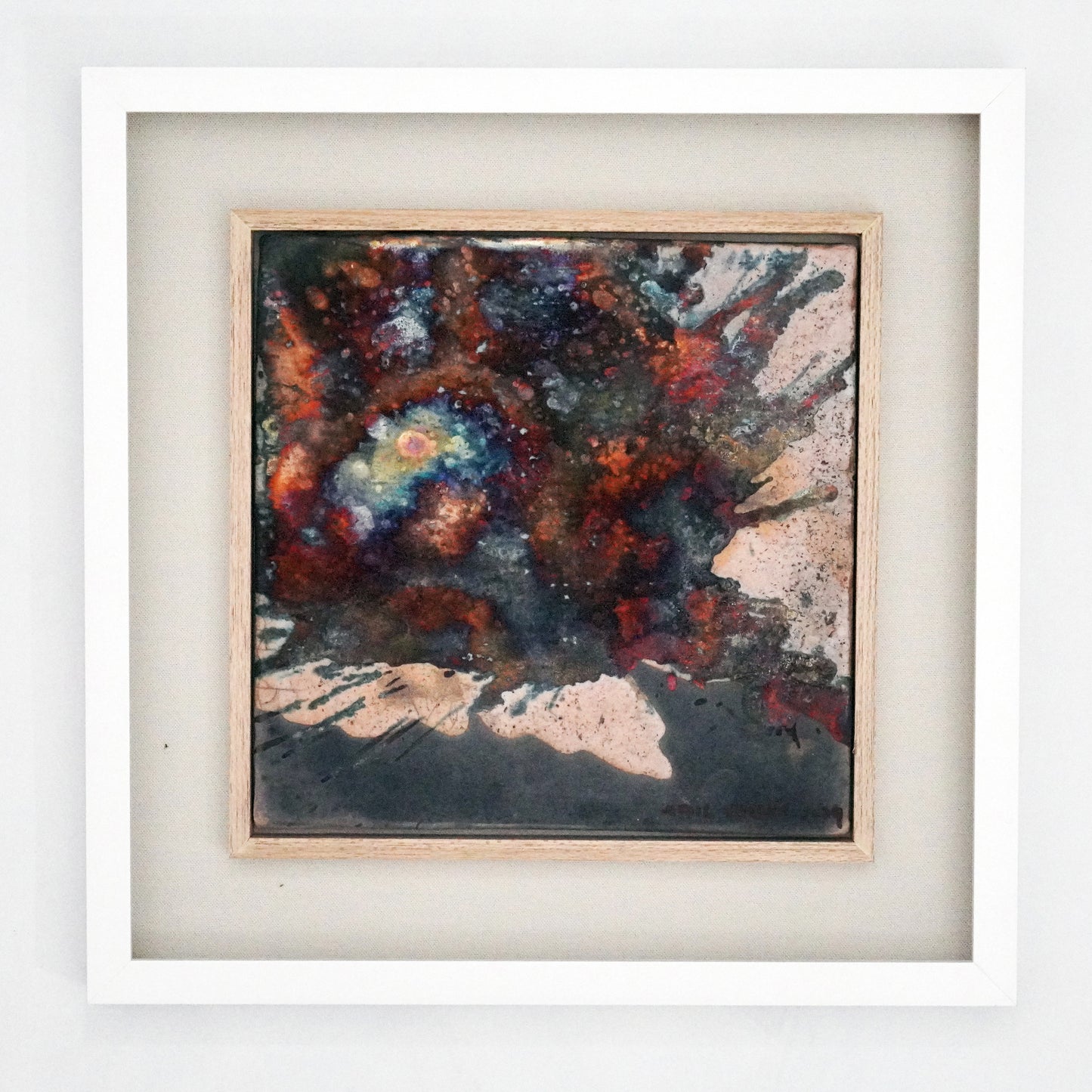 Kaiga 1 - 1' x 1' framed raku ceramic wall art - RAAQUU Serial No. 2400008