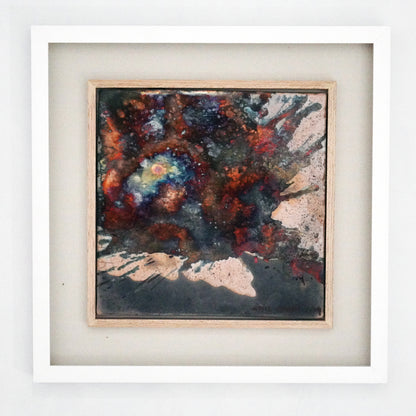 Kaiga 1 - 1' x 1' framed raku ceramic wall art - RAAQUU Serial No. 2400008
