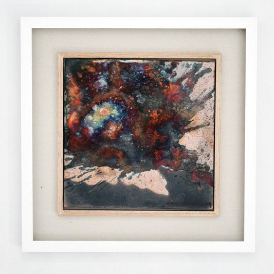 Kaiga 1 - 1' x 1' framed raku ceramic wall art - RAAQUU Serial No. 2400008