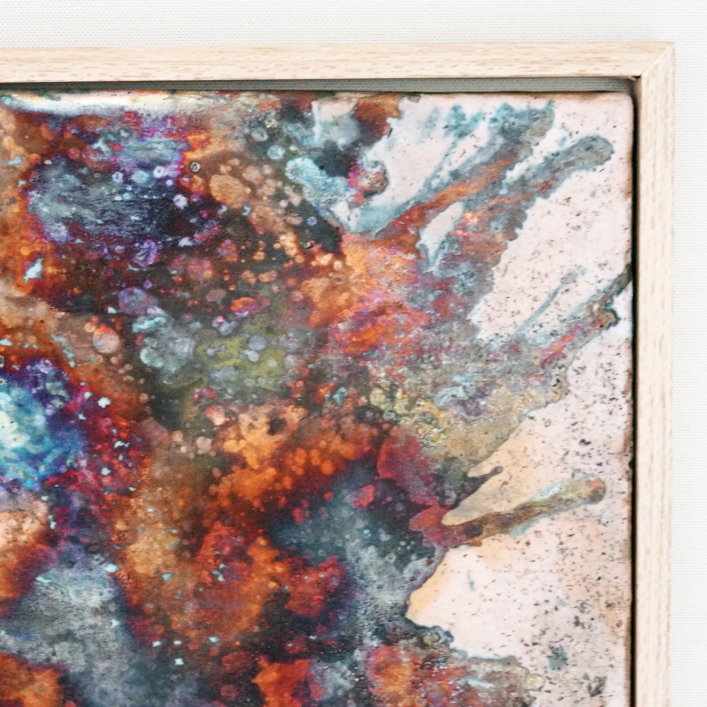 Kaiga 1 - 1' x 1' framed raku ceramic wall art - RAAQUU Serial No. 2400008