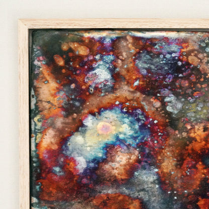 Kaiga 1 - 1' x 1' framed raku ceramic wall art - RAAQUU Serial No. 2400008