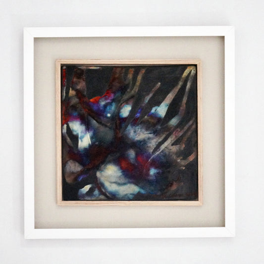 Kaiga 1 - 1' x 1' framed raku ceramic wall art - RAAQUU Serial No. 2400011