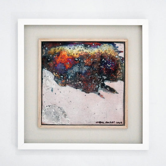 Kaiga 1 - 1' x 1' framed raku ceramic wall art - RAAQUU Serial No. 2400012