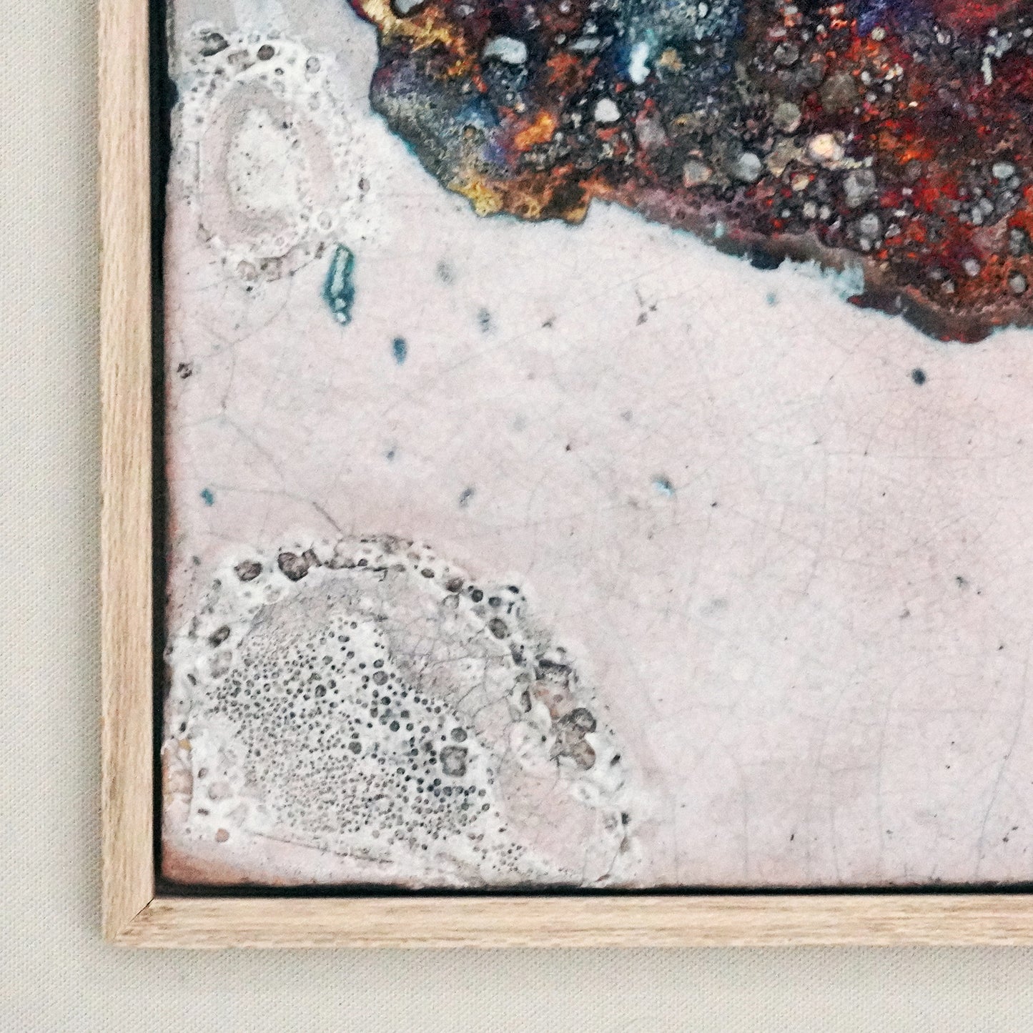 Kaiga 1 - 1' x 1' framed raku ceramic wall art - RAAQUU Serial No. 2400012