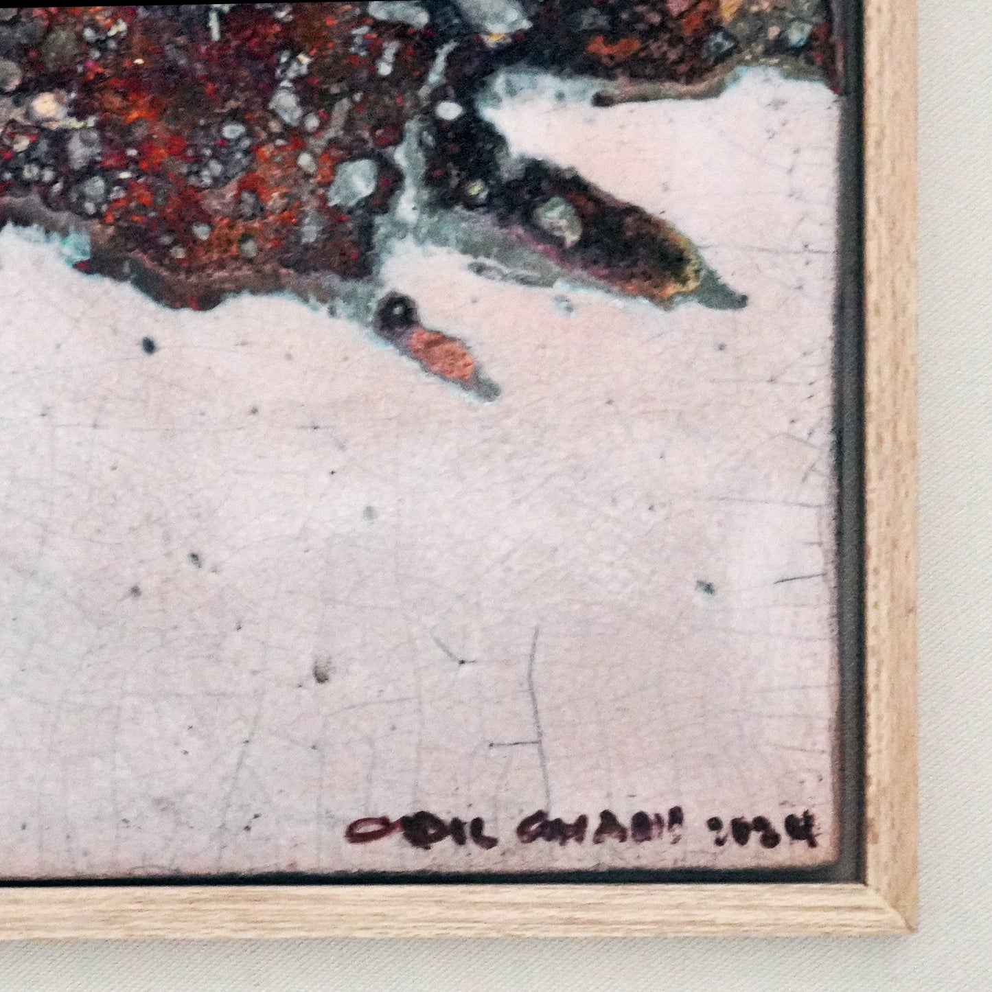 Kaiga 1 - 1' x 1' framed raku ceramic wall art - RAAQUU Serial No. 2400012