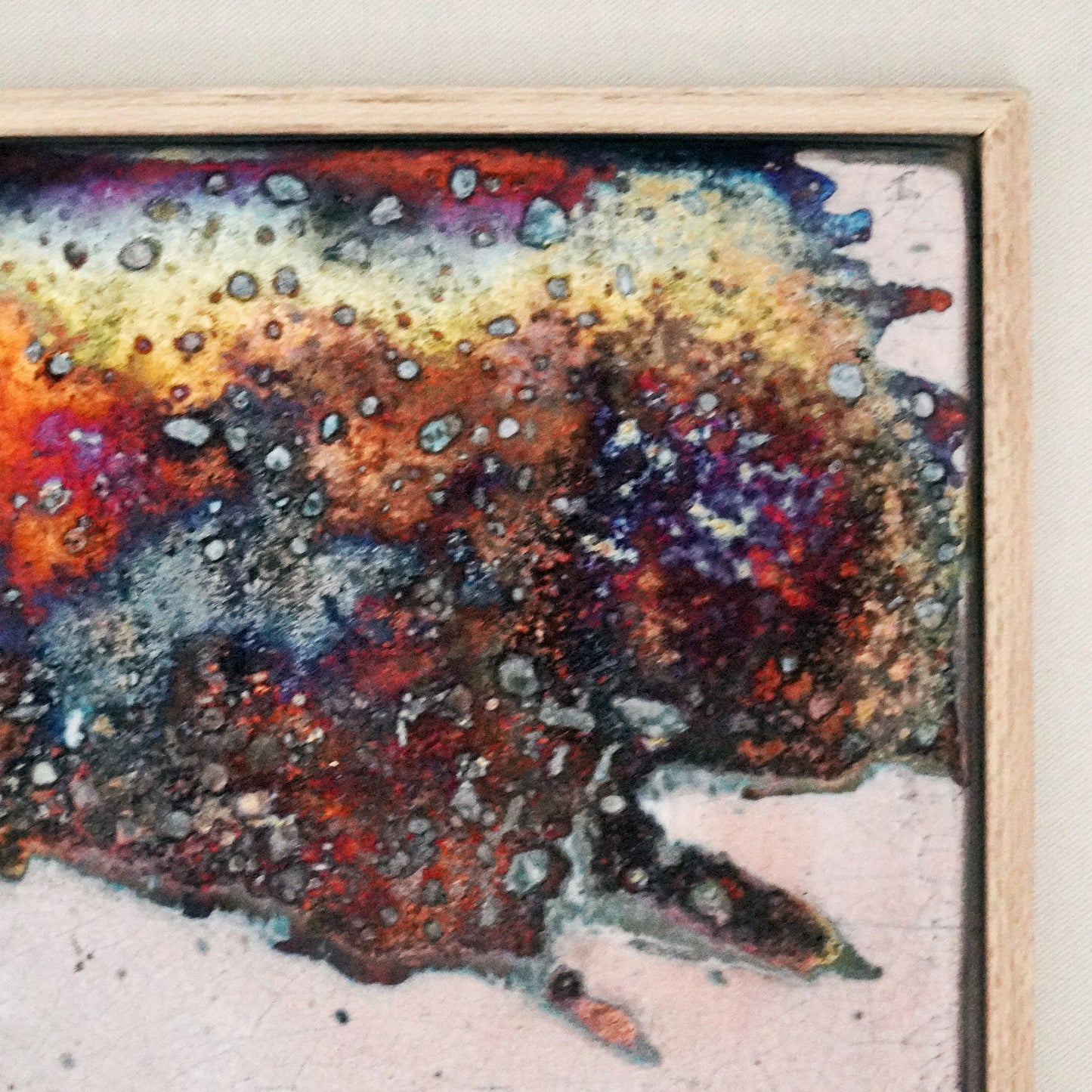 Kaiga 1 - 1' x 1' framed raku ceramic wall art - RAAQUU Serial No. 2400012
