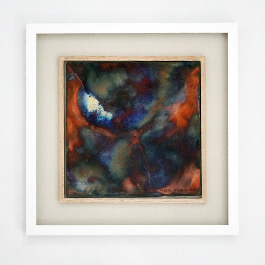 Kaiga 1 - 1' x 1' framed raku ceramic wall art - RAAQUU Serial No. 2400013