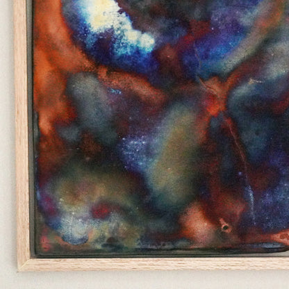 Kaiga 1 - 1' x 1' framed raku ceramic wall art - RAAQUU Serial No. 2400013