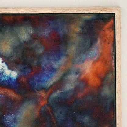 Kaiga 1 - 1' x 1' framed raku ceramic wall art - RAAQUU Serial No. 2400013