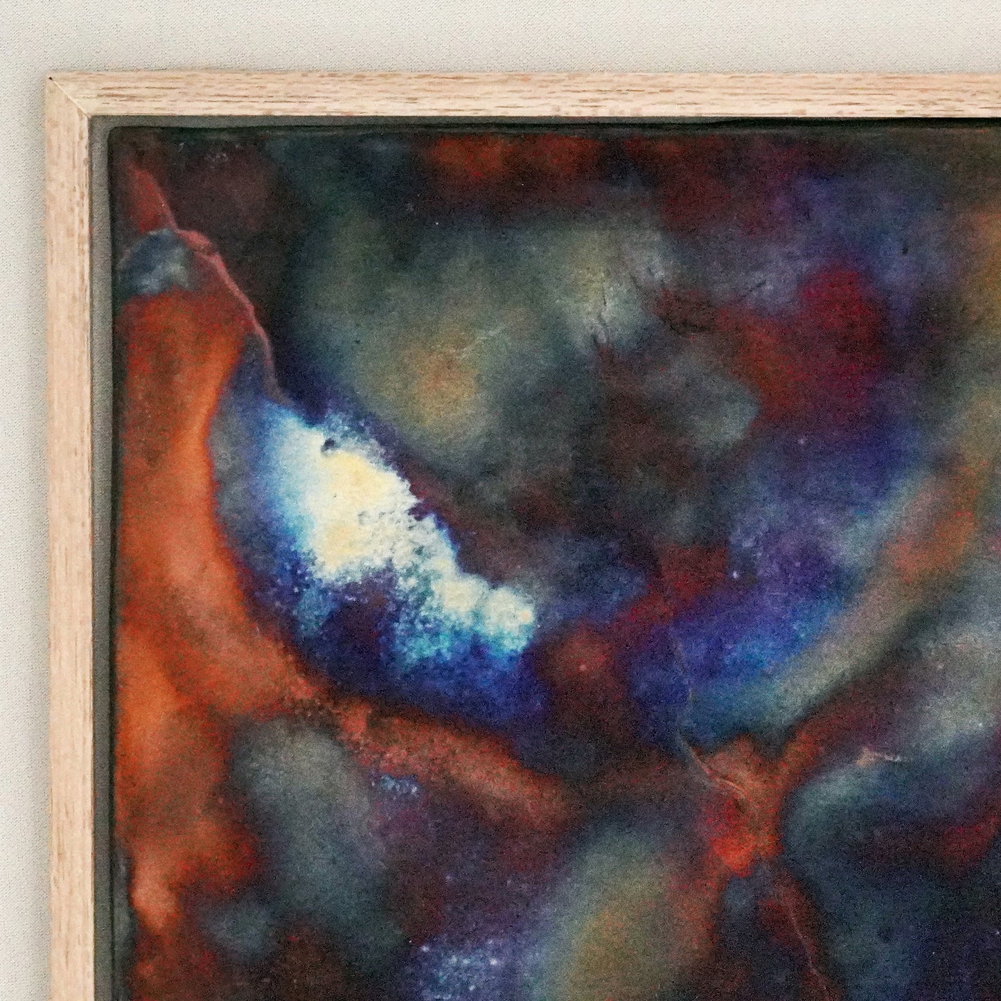 Kaiga 1 - 1' x 1' framed raku ceramic wall art - RAAQUU Serial No. 2400013