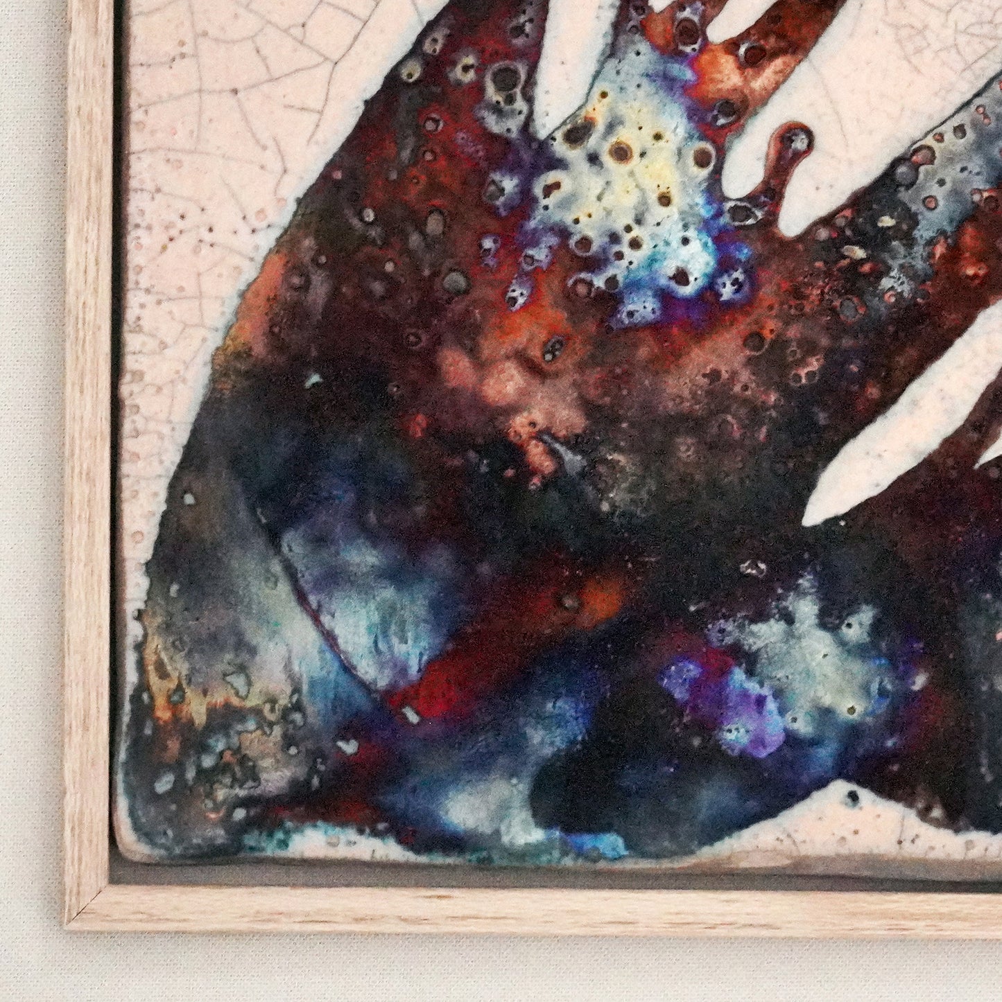 Kaiga 1 - 1' x 1' framed raku ceramic wall art - RAAQUU Serial No. 2400018