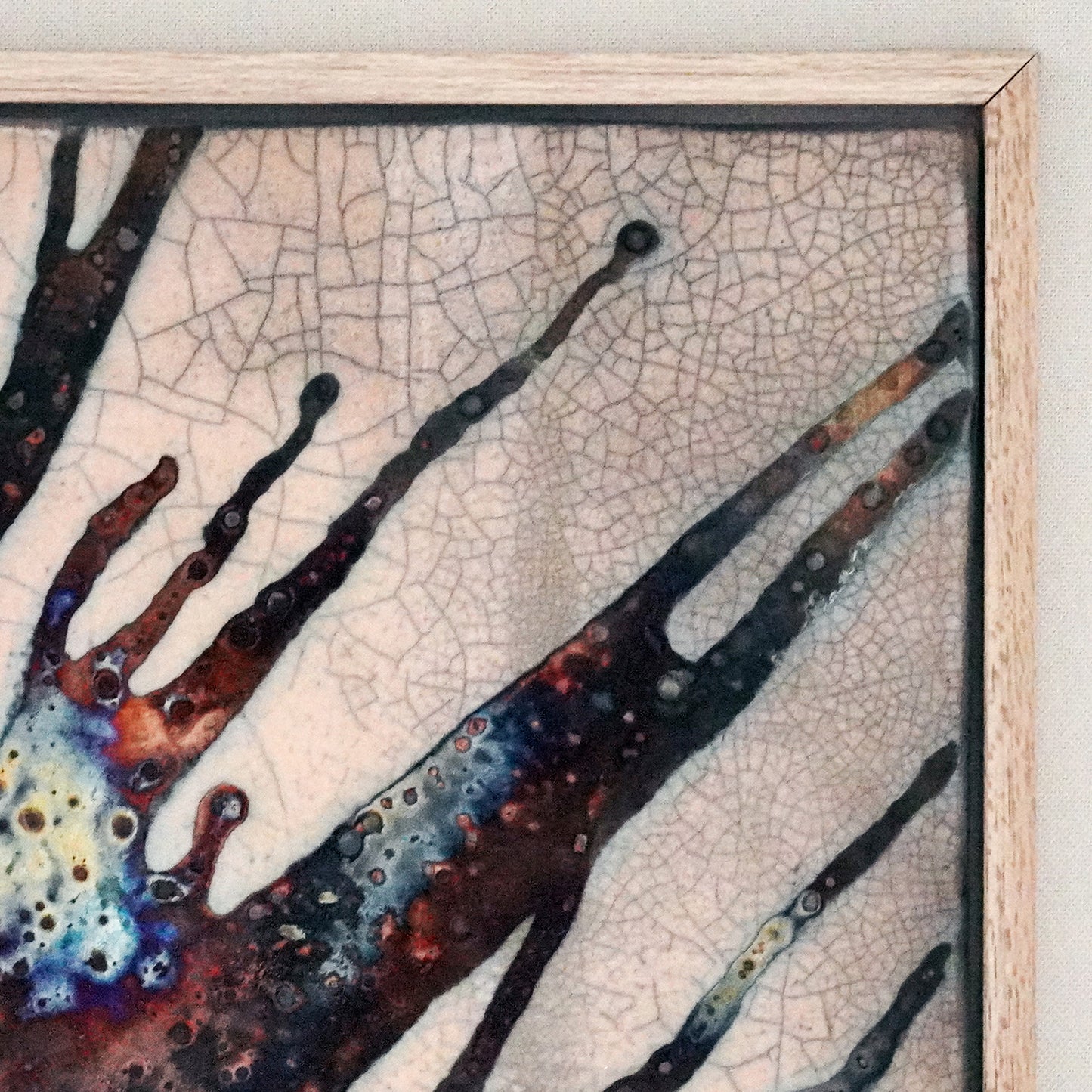 Kaiga 1 - 1' x 1' framed raku ceramic wall art - RAAQUU Serial No. 2400018