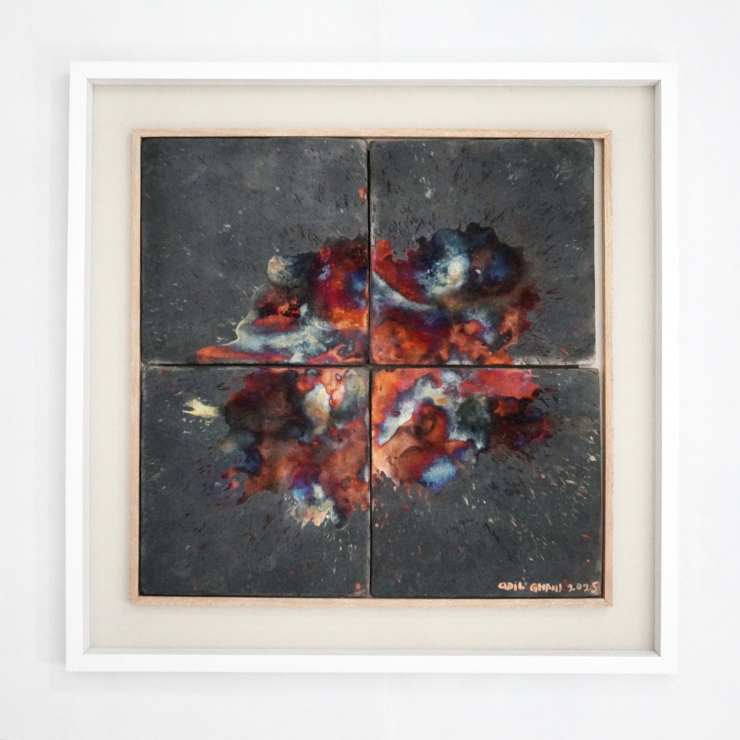 Kaiga 4 - 2' x 2' framed raku ceramic wall art - RAAQUU Serial No. 2400015