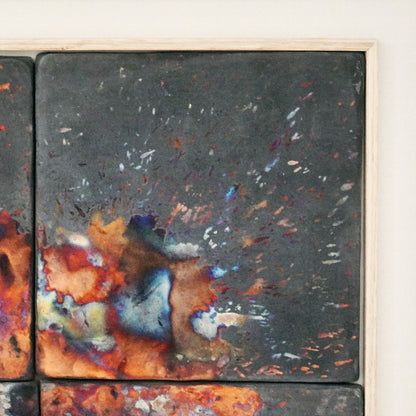 Kaiga 6 - 2' x 3' framed raku ceramic wall art - RAAQUU Serial No. 2400017