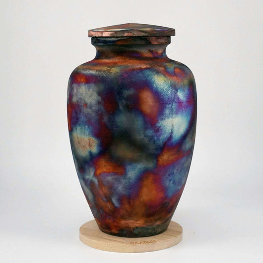 Raku pottery vase ceramic home decor RAAQUU Omoide Ceramic Full Copper Matte Urn for Adult Remains/Ashes S/N8000101 - Raku Pottery 170 cubic inches Unique Handmade Cremation Vessel