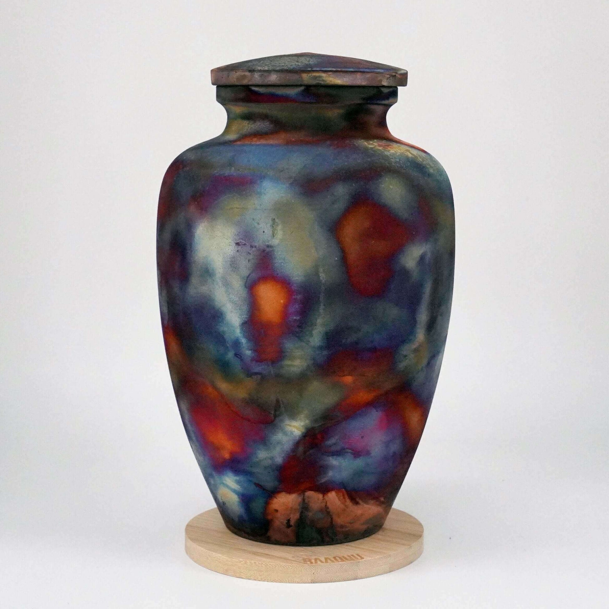 Raku pottery vase ceramic home decor RAAQUU Omoide Ceramic Full Copper Matte Urn for Adult Remains/Ashes S/N8000088 - Raku Pottery 170 cubic inches Unique Handmade Cremation Vessel