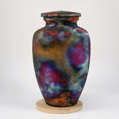 Raku pottery vase ceramic home decor RAAQUU Omoide Ceramic Full Copper Matte Urn for Adult Remains/Ashes S/N8000094 - Raku Pottery 170 cubic inches Unique Handmade Cremation Vessel