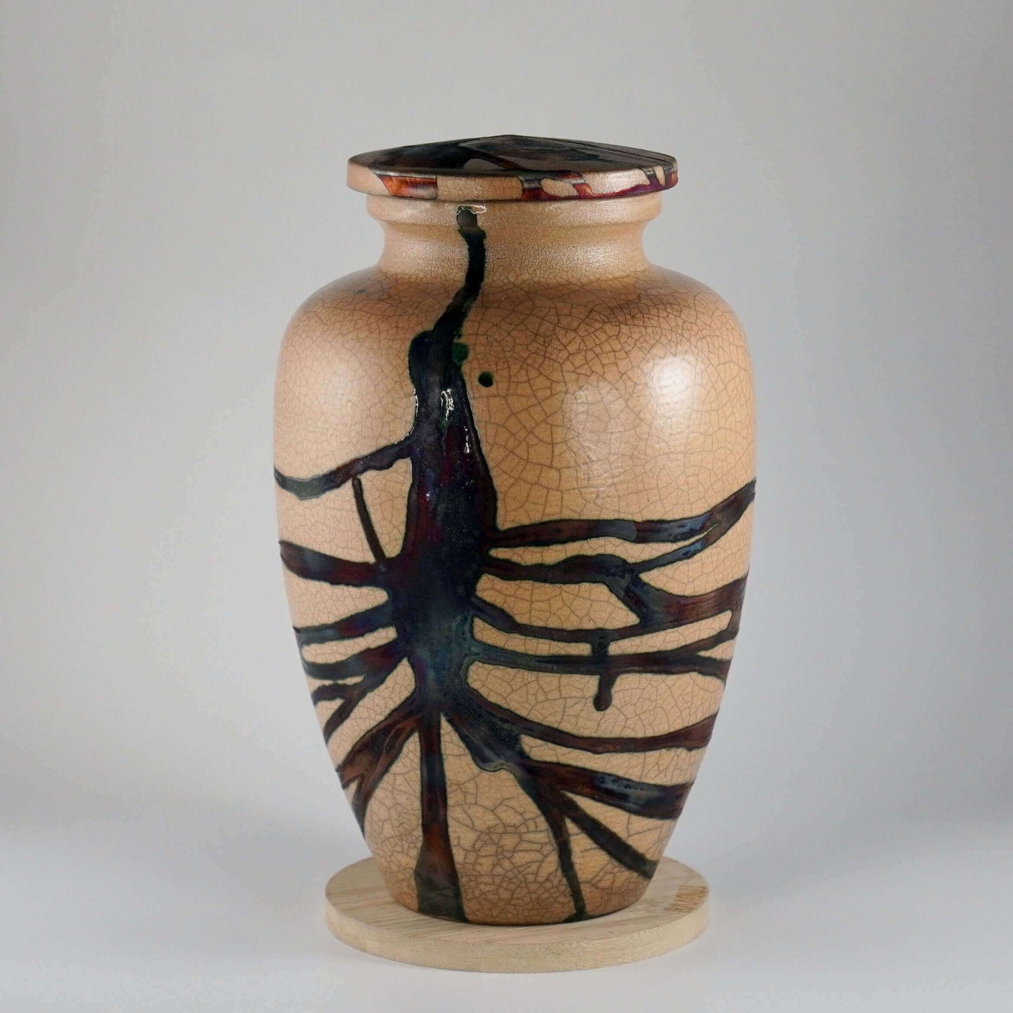 RAAQUU Omoide Ceramic Half Copper Matte Urn for Adult Remains/Ashes S/N80000130 - Raku Pottery 170 cubic inches Unique Handmade Cremation Vessel