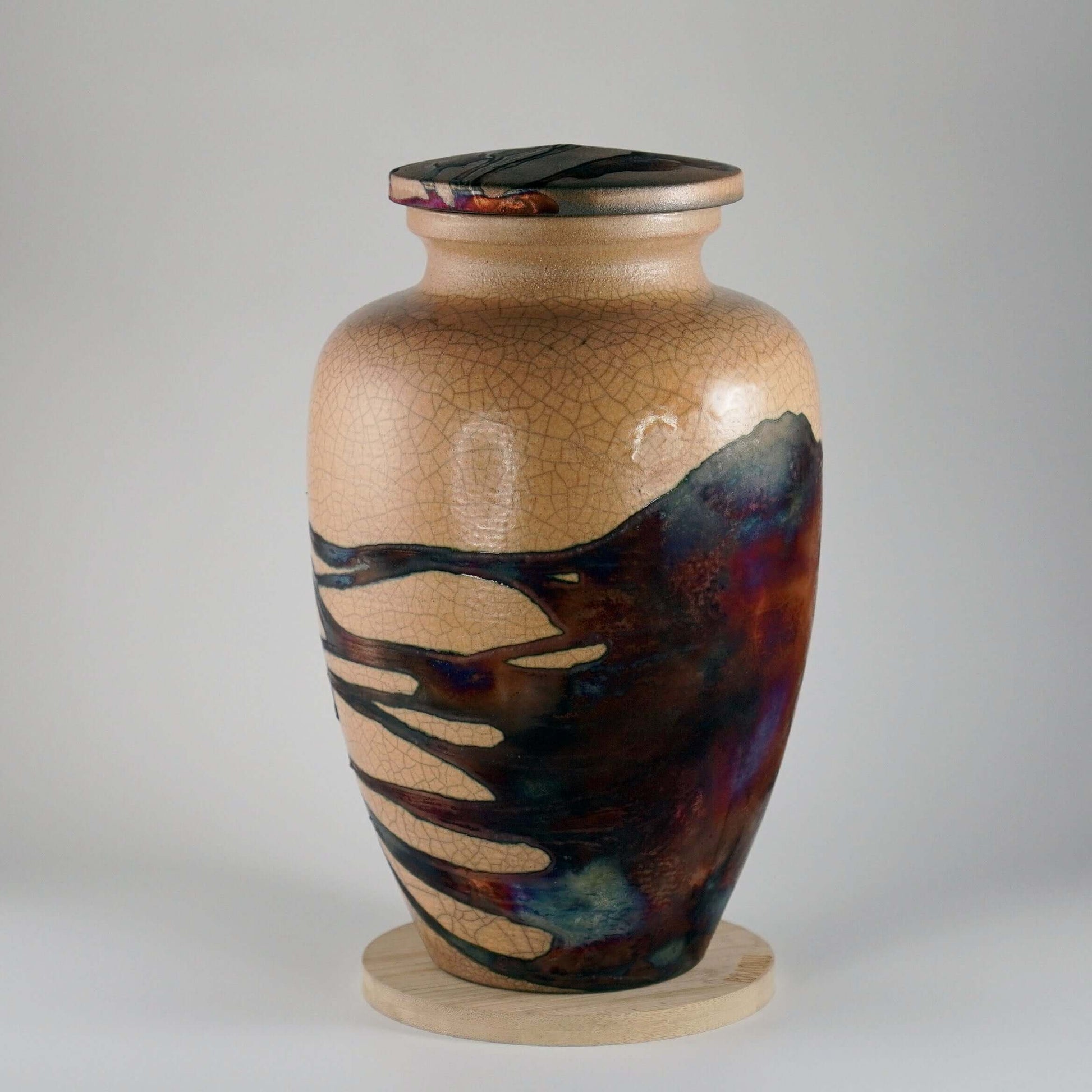 RAAQUU Omoide Ceramic Half Copper Matte Urn for Adult Remains/Ashes S/N80000130 - Raku Pottery 170 cubic inches Unique Handmade Cremation Vessel Unique Handmade ceramic pottery raku vases, urns, and home decor, sculptures, wall decor, gifts by Adil Ghani