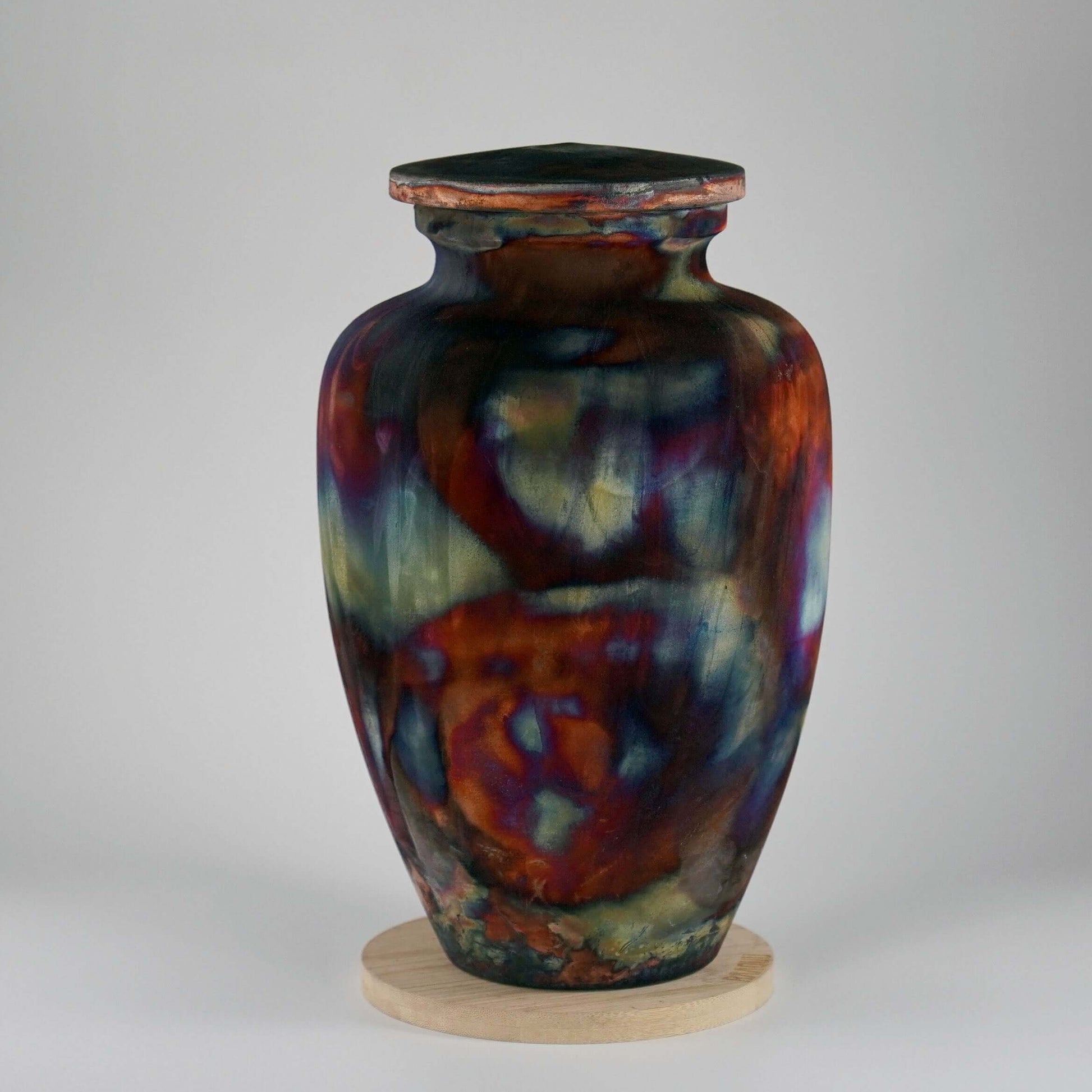 RAAQUU Omoide Ceramic Full Copper Matte Urn for Adult Remains/Ashes S/N80000109 - Raku Pottery 170 cubic inches Unique Handmade Cremation Vessel Unique Handmade ceramic pottery raku vases, urns, and home decor, sculptures, wall decor, gifts by Adil Ghani