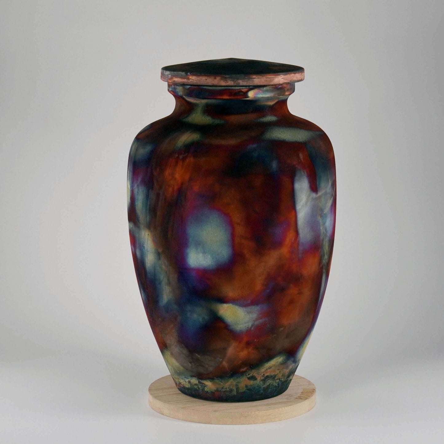 RAAQUU Omoide Ceramic Full Copper Matte Urn for Adult Remains/Ashes S/N80000109 - Raku Pottery 170 cubic inches Unique Handmade Cremation Vessel