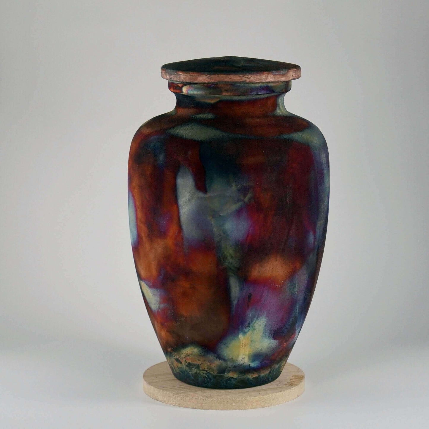 RAAQUU Omoide Ceramic Full Copper Matte Urn for Adult Remains/Ashes S/N80000109 - Raku Pottery 170 cubic inches Unique Handmade Cremation Vessel