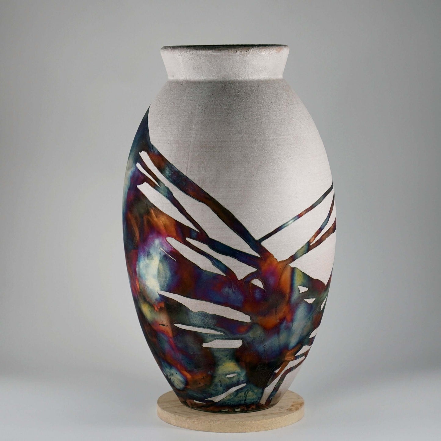 RAAQUU Large Oval Ceramic Vase Half Copper Matte S/N0000538 13.5" Raku Pottery