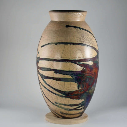 RAAQUU Large Oval Ceramic Vase Half Copper Matte S/N0000088 13.5" Raku Pottery