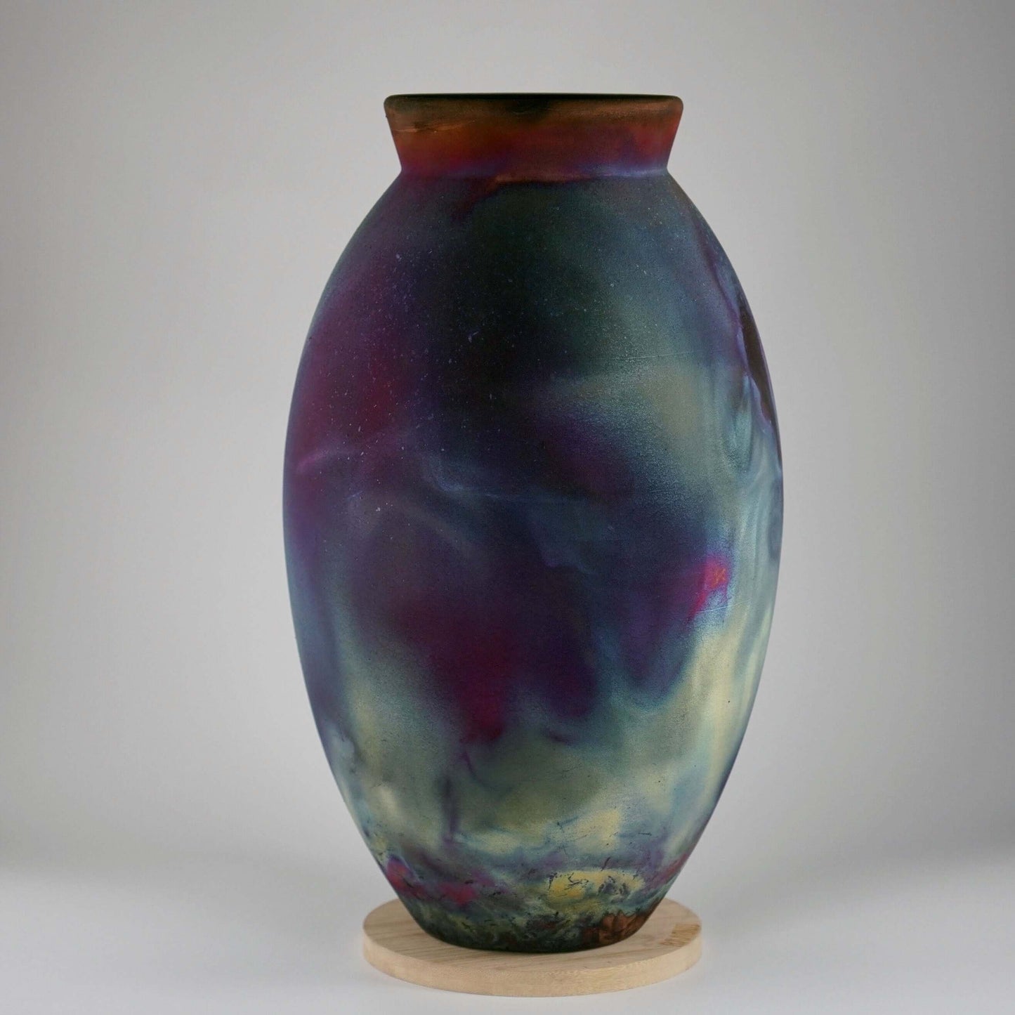 RAAQUU Large Oval Ceramic Vase Full Copper Matte S/N0000099 13.5" Raku Pottery