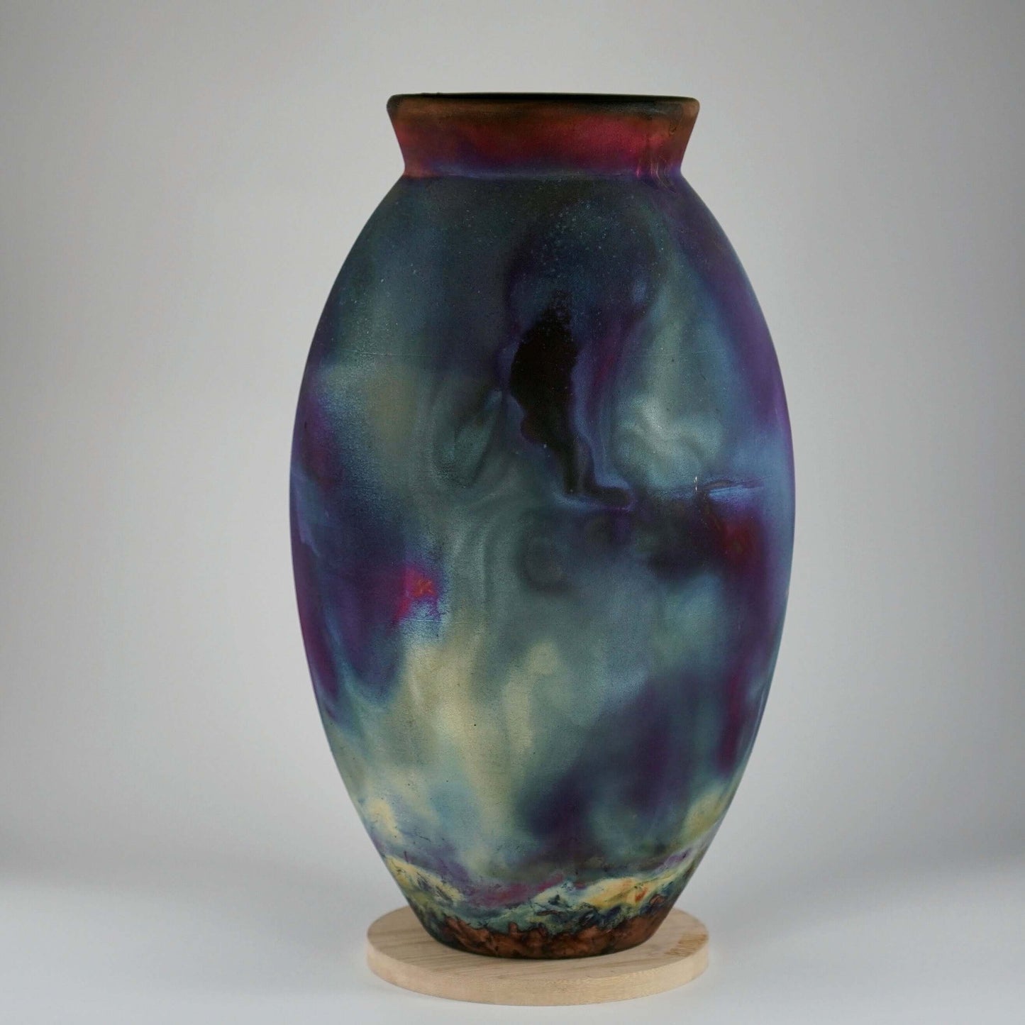 RAAQUU Large Oval Ceramic Vase Full Copper Matte S/N0000099 13.5" Raku Pottery