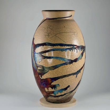 RAAQUU Large Oval Ceramic Vase Half Copper Matte S/N0000092 13.5" Raku Pottery