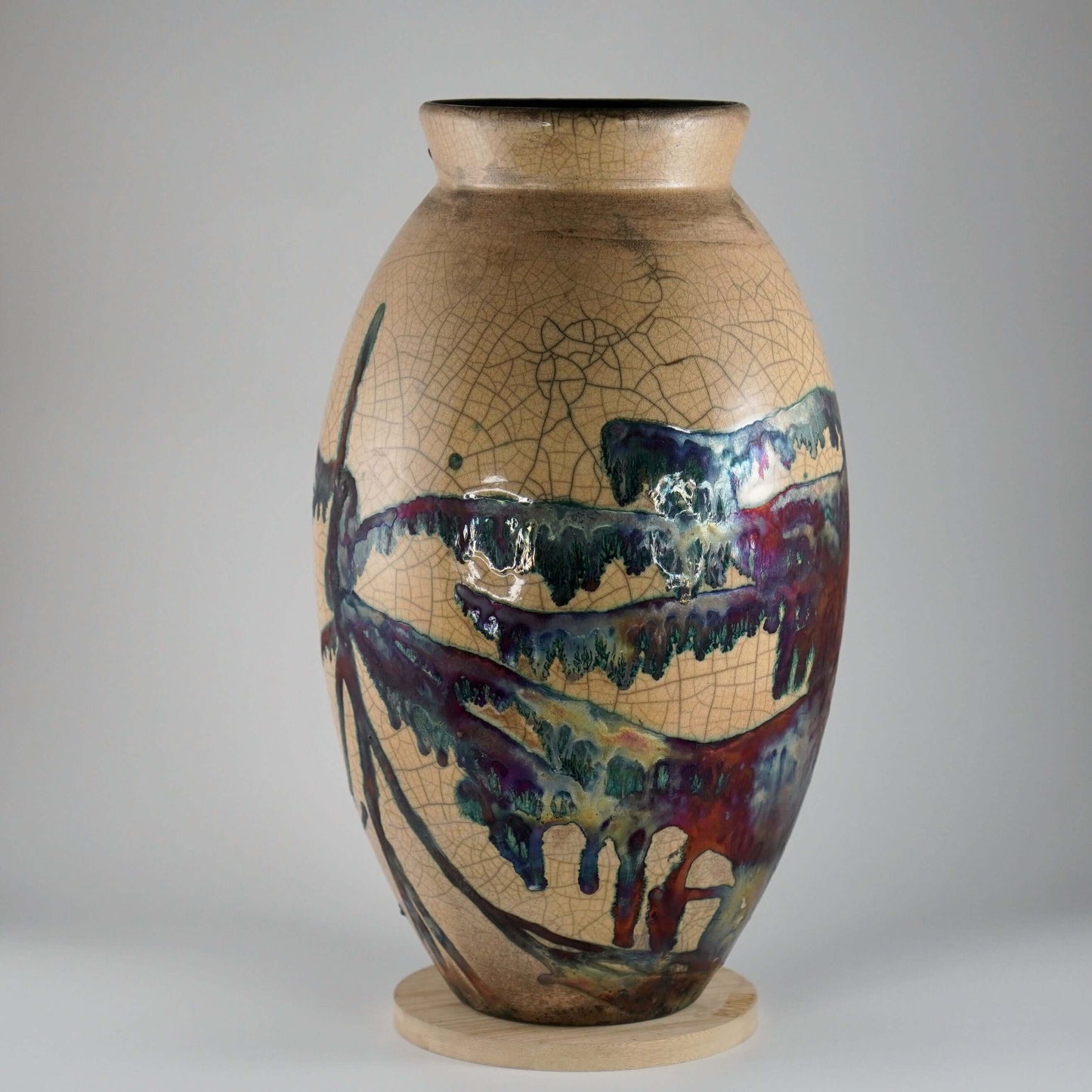 RAAQUU Large Oval Ceramic Vase Half Copper Matte S/N0000092 13.5" Raku Pottery