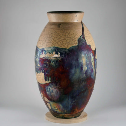 RAAQUU Large Oval Ceramic Vase Half Copper Matte S/N0000092 13.5" Raku Pottery