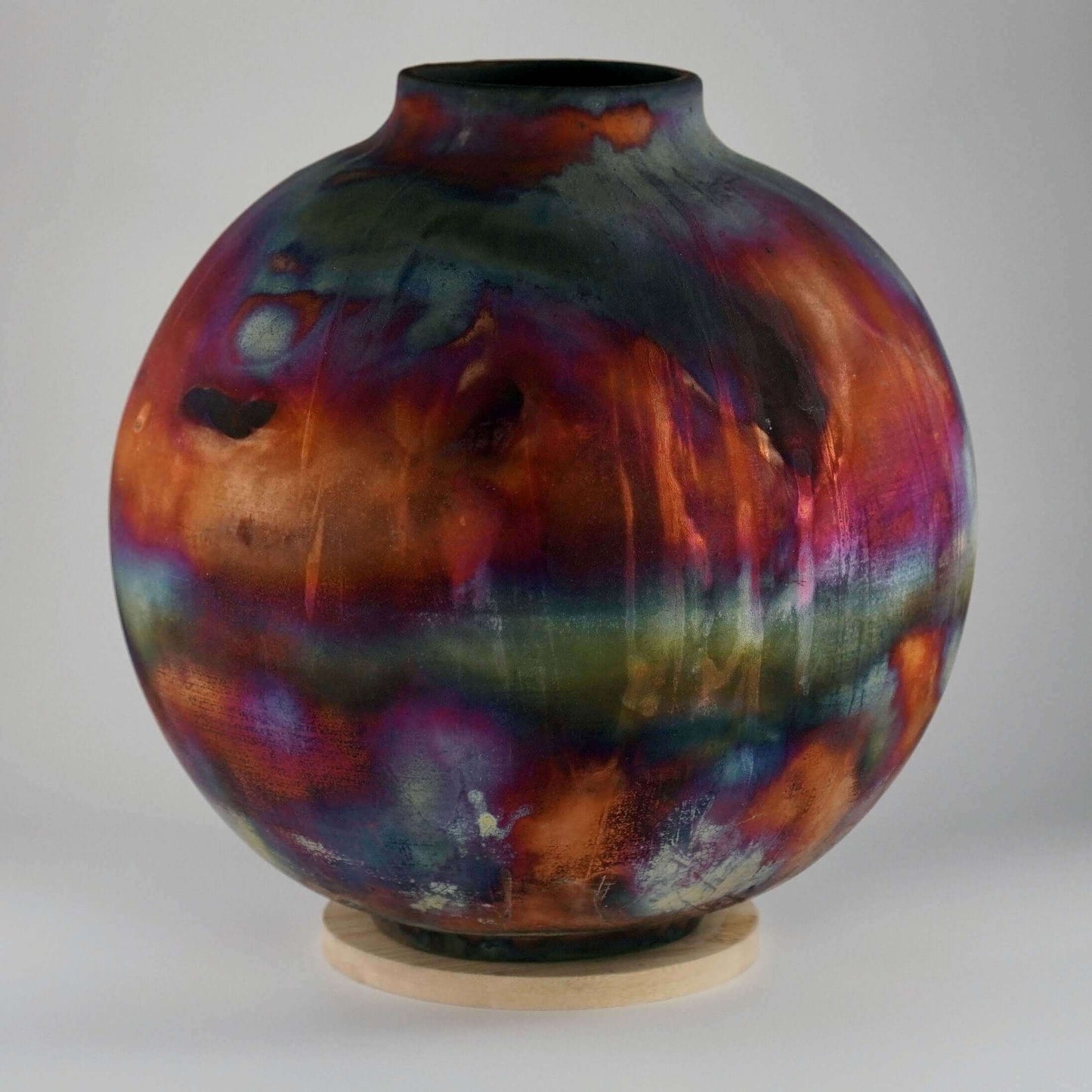 RAAQUU Large Globe Ceramic Vase Full Copper Matte S/N0000579 11" Raku Pottery