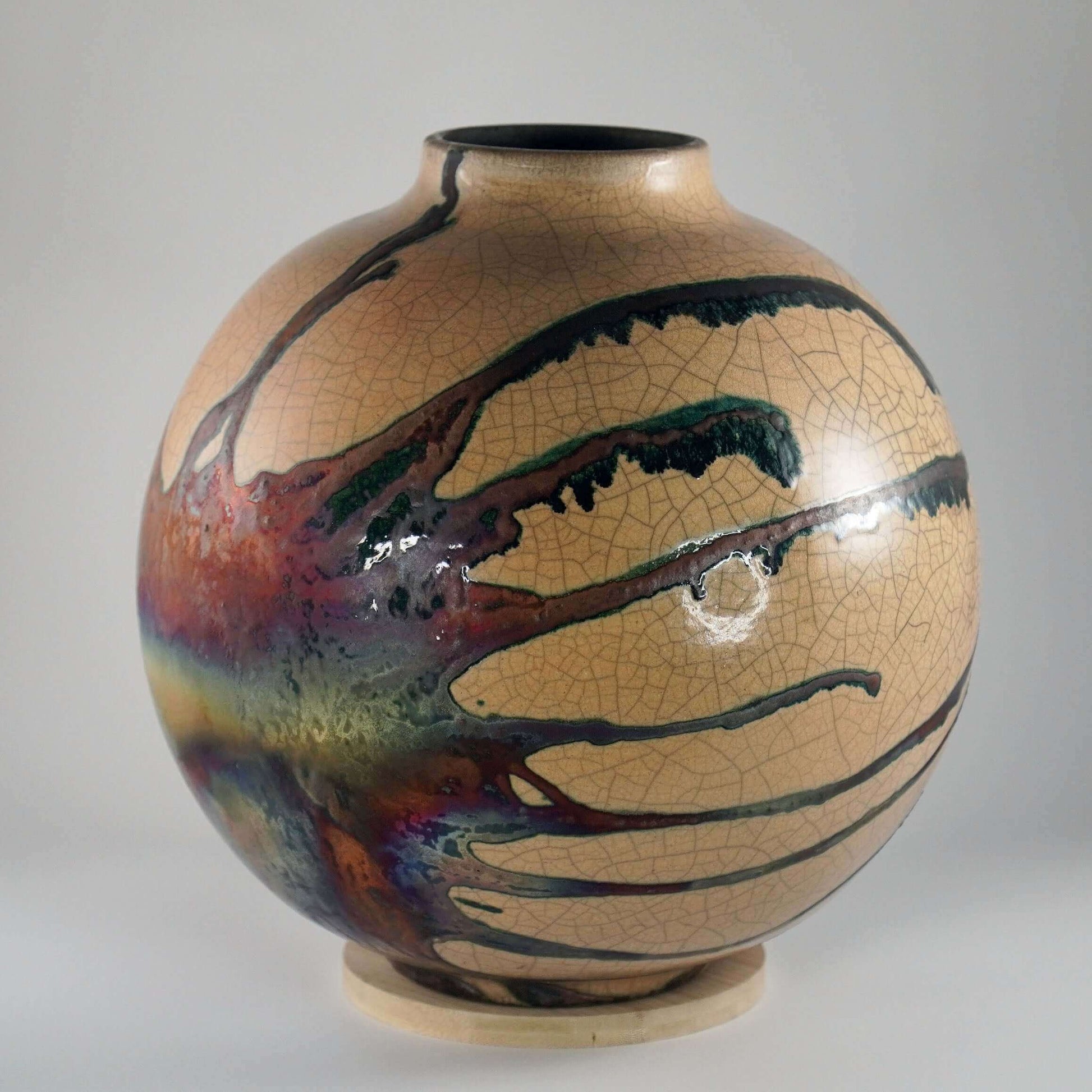 RAAQUU Large Globe Ceramic Vase Half Copper Matte S/N0000622 11" Raku Pottery Unique Handmade ceramic pottery raku vases, urns, and home decor, sculptures, wall decor, gifts by Adil Ghani