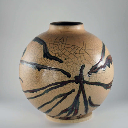 RAAQUU Large Globe Ceramic Vase Half Copper Matte S/N0000622 11" Raku Pottery