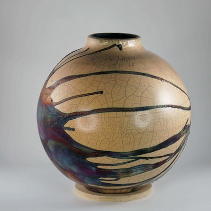 RAAQUU Large Globe Ceramic Vase Half Copper Matte S/N0000627 11" Raku Pottery
