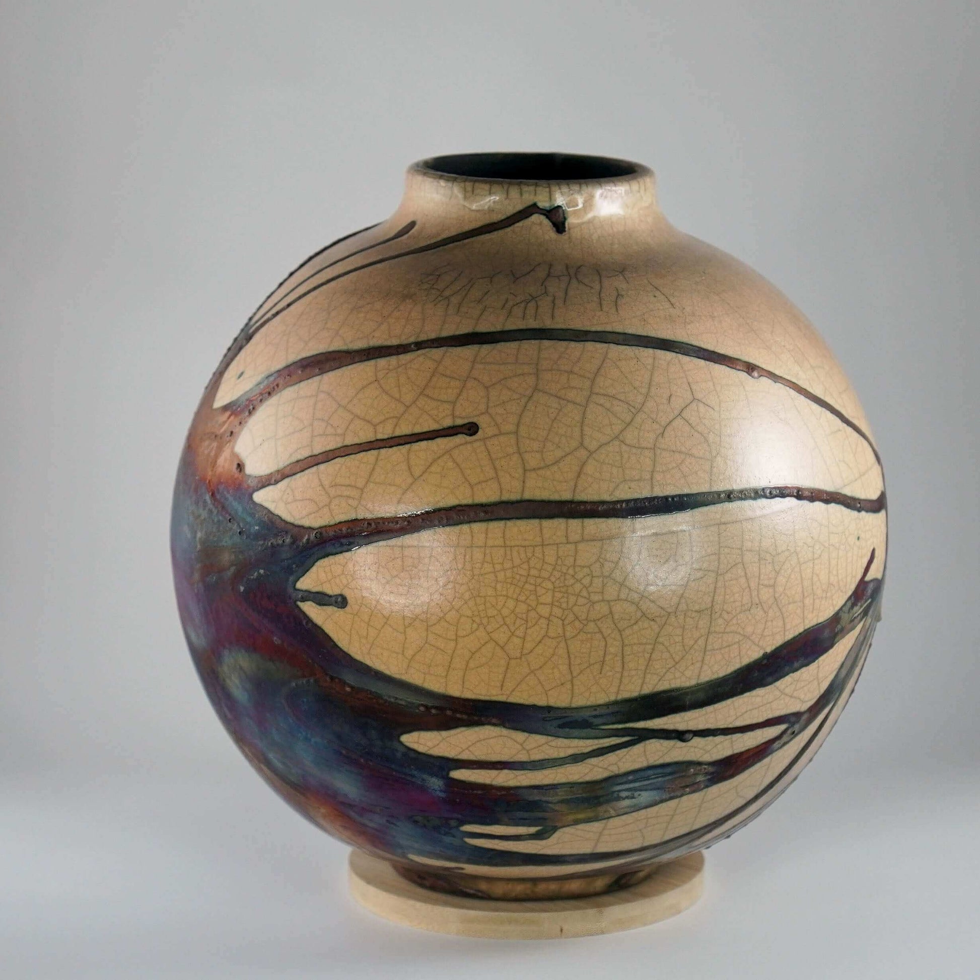 RAAQUU Large Globe Ceramic Vase Half Copper Matte S/N0000627 11" Raku Pottery Unique Handmade ceramic pottery raku vases, urns, and home decor, sculptures, wall decor, gifts by Adil Ghani