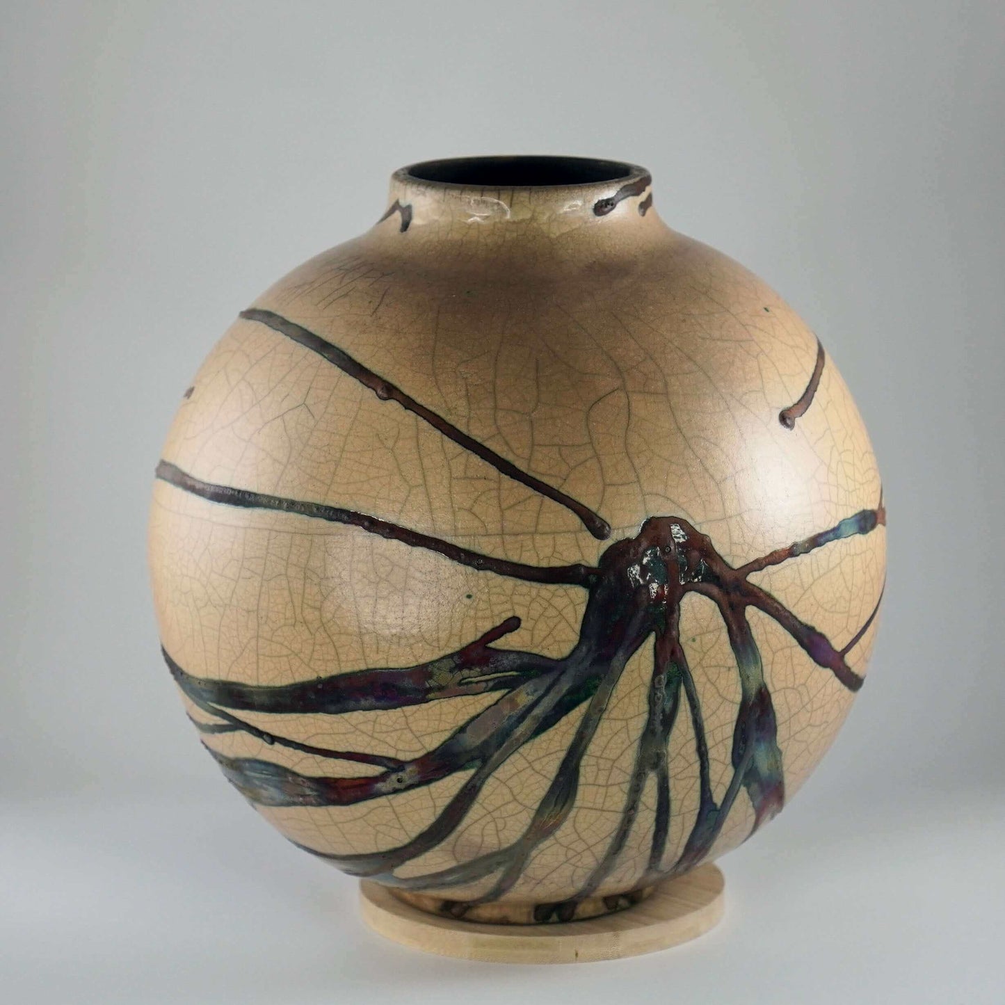 RAAQUU Large Globe Ceramic Vase Half Copper Matte S/N0000627 11" Raku Pottery