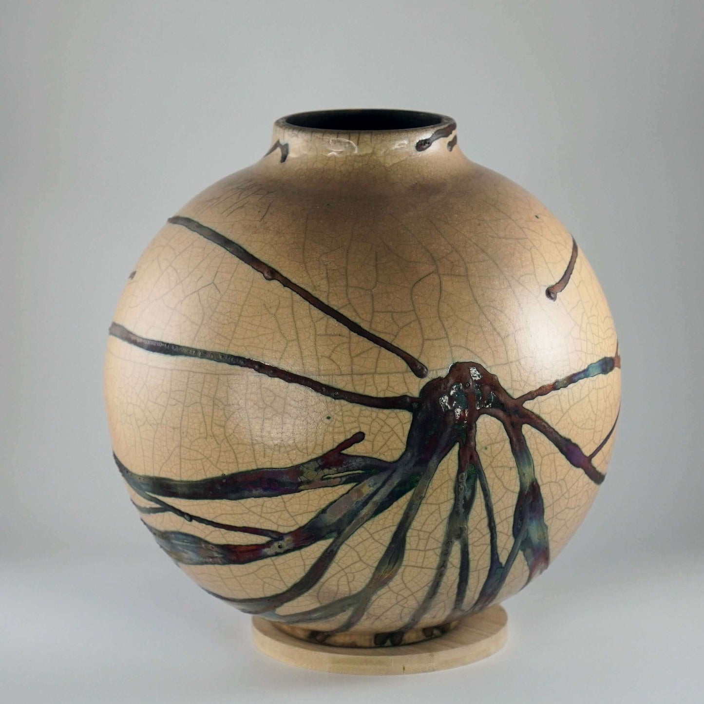 RAAQUU Large Globe Ceramic Vase Half Copper Matte S/N0000627 11" Raku Pottery Unique Handmade ceramic pottery raku vases, urns, and home decor, sculptures, wall decor, gifts by Adil Ghani