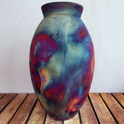 Raku pottery vase ceramic home decor RAAQUU Large Oval Ceramic Vase Full Copper Matte S/N0000602 13.5" Raku Pottery