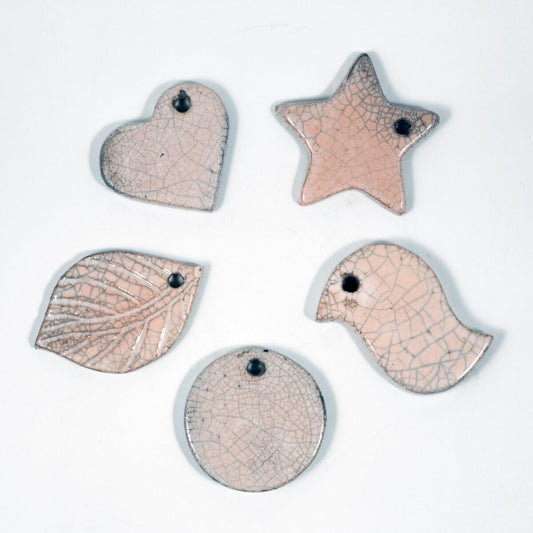 Christmas Ornaments Set Raku Ceramic Pottery Decor - RAAQUU Unique Handmade ceramic pottery raku vases, urns, and home decor, sculptures, wall decor, gifts by Adil Ghani