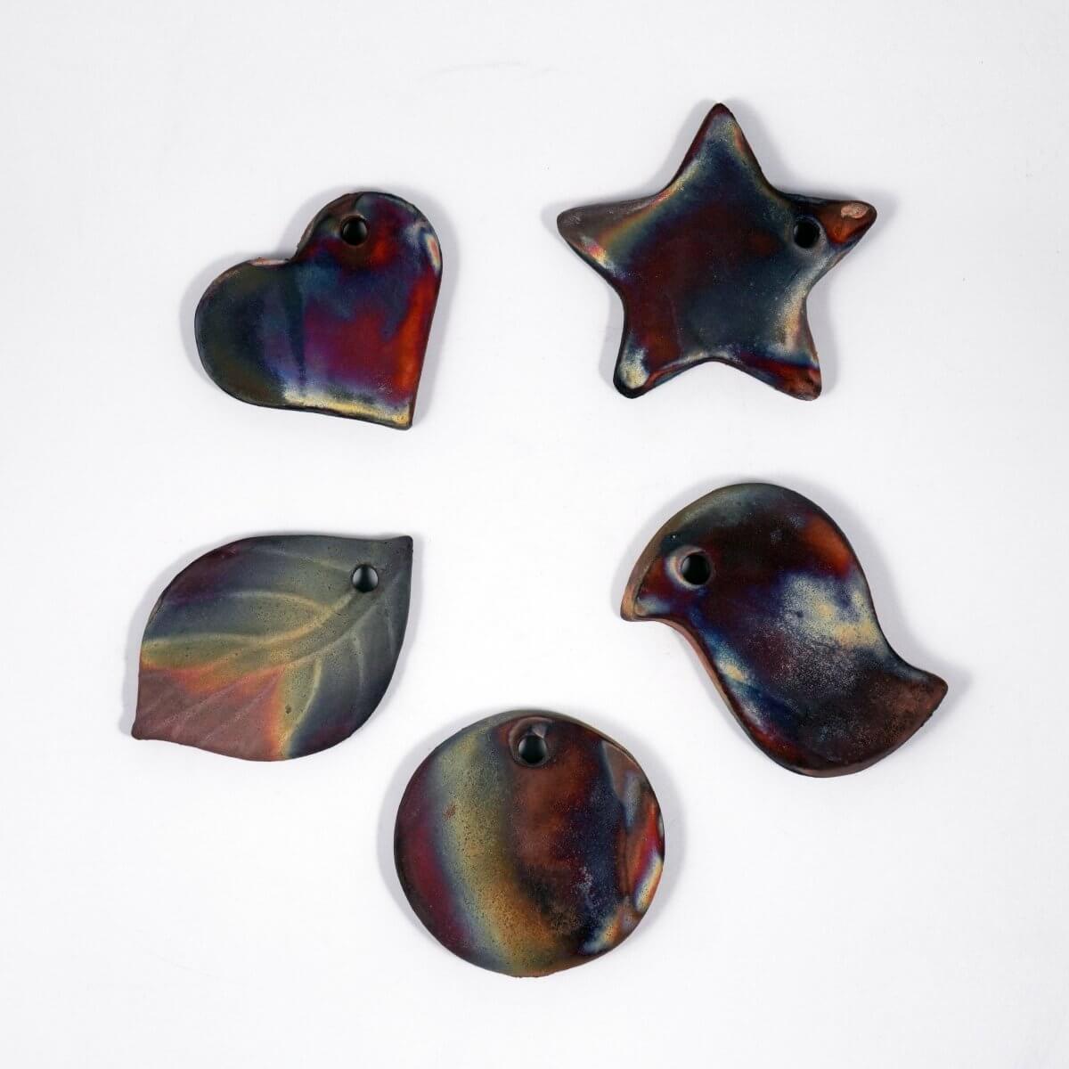 Christmas Ornaments Set Raku Ceramic Pottery Decor - RAAQUU Unique Handmade ceramic pottery raku vases, urns, and home decor, sculptures, wall decor, gifts by Adil Ghani