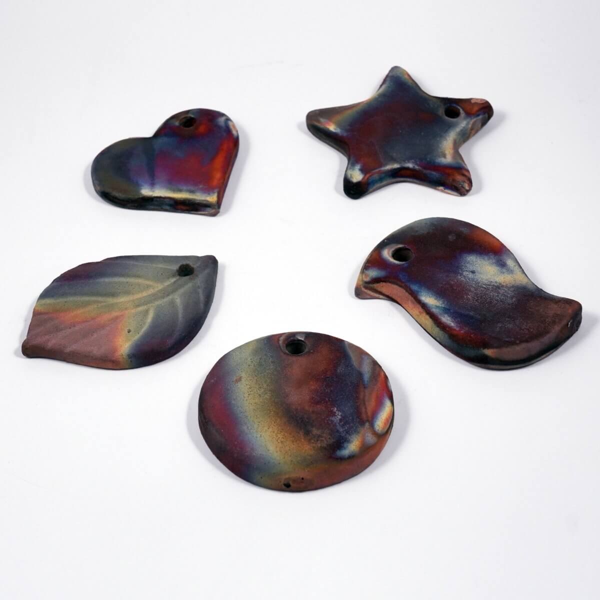 Christmas Ornaments Set Raku Ceramic Pottery Decor - RAAQUU Unique Handmade ceramic pottery raku vases, urns, and home decor, sculptures, wall decor, gifts by Adil Ghani