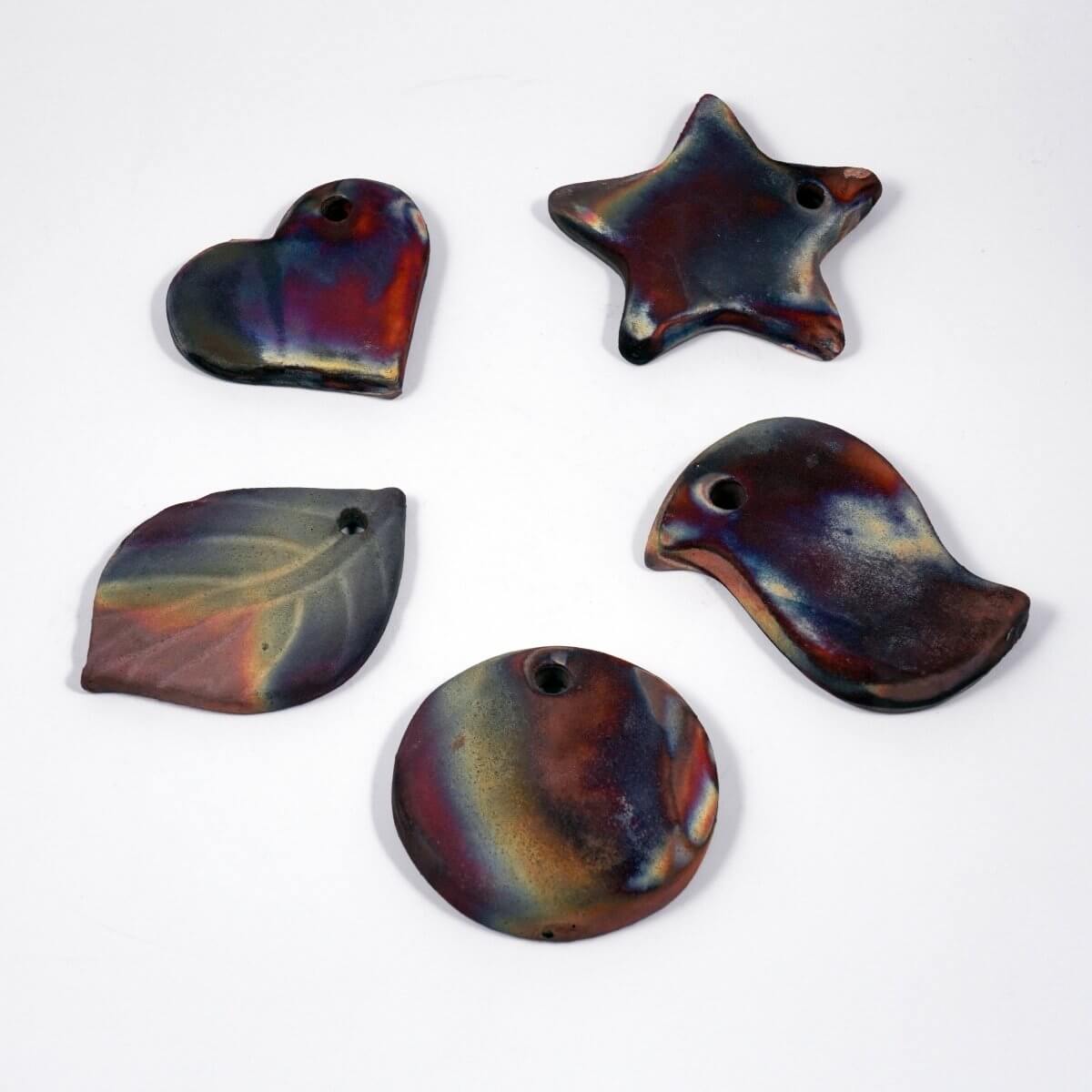 Christmas Ornaments Set Raku Ceramic Pottery Decor - RAAQUU Unique Handmade ceramic pottery raku vases, urns, and home decor, sculptures, wall decor, gifts by Adil Ghani