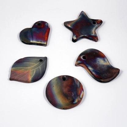 Christmas Ornaments Set Raku Ceramic Pottery Decor - RAAQUU Unique Handmade ceramic pottery raku vases, urns, and home decor, sculptures, wall decor, gifts by Adil Ghani
